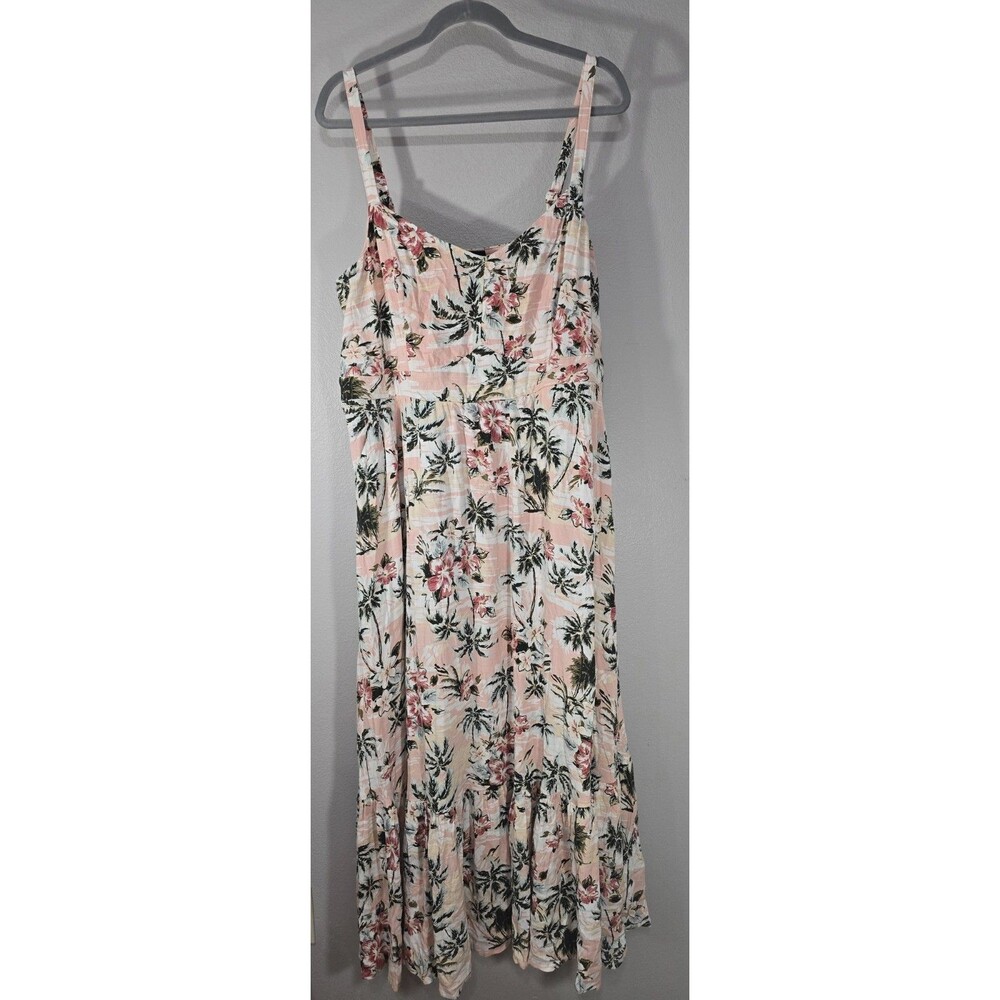 Torrid Pink Tropical Hibiscus Lenny Tiered Maxi Dress Sleeveless Plus Size 1 BL - Picture 2 of 10